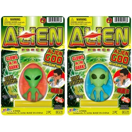 JA-RU Glow in The Dark Alien Egg Slime (2 Eggs) Kids Inflatable Neon Color Mini Slime Putty w/Small Alien Surprise Toy for Boys & Girls. Stress Relief Toys. Party Favors Stocking Stuffers. 5426-2s
