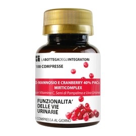 D - Mannosio e Cranberry 40% PAC Mirti Complex con Semi di Pompelmo, Uva Ursina e Vitamina C | 100 compresse 1 al dì | Mirtillo Rosso ad Alto Dosaggio