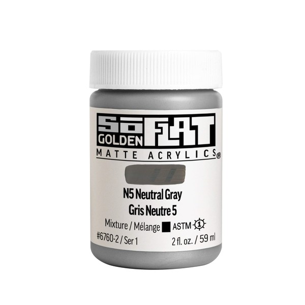 Golden SoFlat Acrylics, N5 Neutral Gray, 2 fl. oz./ 59