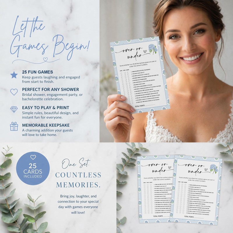 Over or Under Bridal Shower Games Cards, 25 Count 5x7