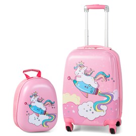 KOTEK Kids Carry On Luggage Set, 18" Hardside Rolling Suitcase with Spinner Wheels, Travel Rolling Luggage for Boys Girls (Pink Unicorn)