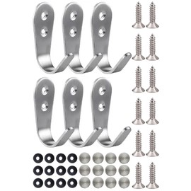 Wall Hooks [Hotel Specification] Stylish Stainless Steel Screw Wall Mount Hooks with 15kg Load Capacity, Metal Wall Hooks for Kitchen, Clothes Hanger, Wall Hooks (6-Piece Set) (6)