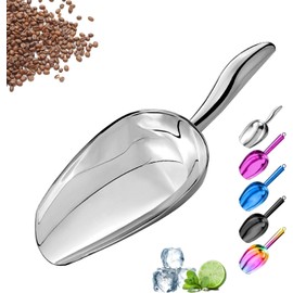 Metal Ice Scoop，Kitchen Ice Scooper for Ice Maker,Stainless Steel Small Ice Scooper for Freezer，Kitchen Gadgets Cookie Flour Pet Dog Food Scoop (Curved handle, 3 OZ)