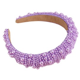 scicent Head Bands Adult Women Pearl Headband Faux Pearl Hairbands Bridal Purple Hair Band Wedding Accessories Padded Headbands, Purple - 16807