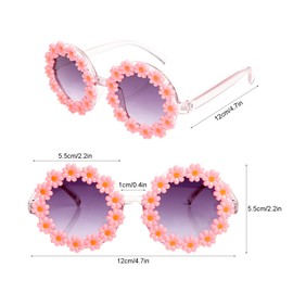 Jmkcoz 3 Packs Girls Round Daisy Sunglasses Flower Shaped Cute UV Protection Glasses for Toddler Kids Outdoor Beach Eyewear (White & Pink & Blue)
