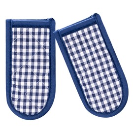 Fundas de mango de sartén de hierro fundido, fundas de mango de olla, resistentes al calor, soportes para ollas para cocina, resistentes al calor, guantes de mango lavables a máquina, 2 piezas (color azul a cuadros)