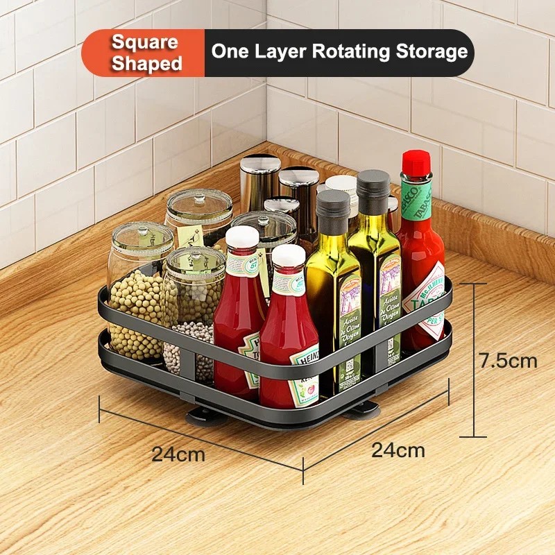 360° Rotating Countertop Organizer for Kitchen Storage – Space-Saving Metal