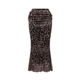 GORGLITTER Leo Skirt Women's Long Mesh Skirt with Leopard Print Midi Skirt High Waist Festival Outfit Ruffled Skirts Party Skirt Winter Outfit, black, M