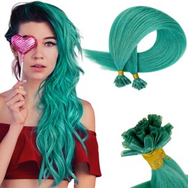 RUNATURE Bonding Real Hair Extensions 55 cm Green Keratin U-Tip Extensions Real Hair Hot Fusion 25 g 25 Pieces 1 g/s Long Human Hair Extensions Bondings Real Hair Green Colour #Teal