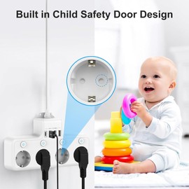 idudu Steckdosenleiste mit USB, 4 Unabh?ngige Schaltdosen Mehrfachsteckdose mit USB C (PD 20W) und 3 USB-A 4fach Steckdosenleiste Wei? Kindersichere Steckdosenleiste fr das Heim (Wei?e Lange Linie)