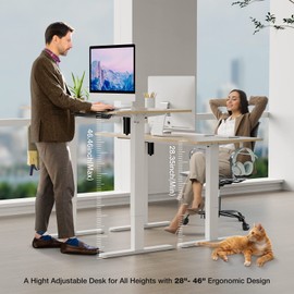 SMUG Standing Desk, 48 x 24 in Electric Height Adjustable Computer Desk for Home Office, Sit Stand up Work Gaming Table with Memory Controller/Headphone Hook, Rising Lift Workstation-Natural