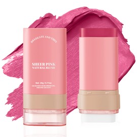 Rubor Multifuncional en Crema con Esponja Incorporada, 3 en 1 Blush en Barra, Sombra de Ojos y Labial, Textura Seda Duradera e Hidratante, Ideal para 