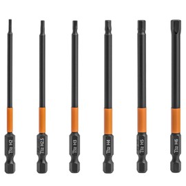 YUENTOEN 6Pcs Allen Wrench Screwdriver Bits - S2 Steel Hex Bits Set Magnetic Screwdriver Bit Set with 1/4 Inch Hex Shank H2.5-H6, 3.93 Inch Length