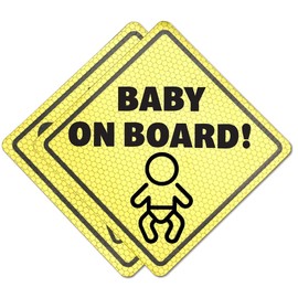 Baby On Board Reflective Yellow Diamond Safety Sticker For Car Windows Waterproof Auto Decal Warning Sign2-Pack#B019