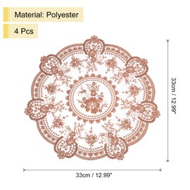 sourcing map 4Pcs Retro Lace Placemats, 13x13inch Round French Crochet Doilies Delicate Embroidered Vase Mat Coaster for Dining Table Home Decoration, Dusty Rose