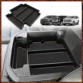 Muslogy Para consola deslizante Yukon Tahoe Suburban 2021-2025, organizador central de reposabrazos, bandeja de almacenamiento compatible con GMC Yukon Chevy Tahoe Suburban Ajuste para consola