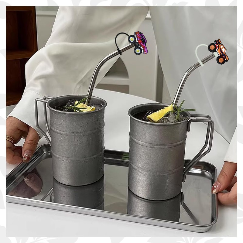 12pcs Monster Truck Reusable Food Grade Silicone Straw Sleeve Caps,