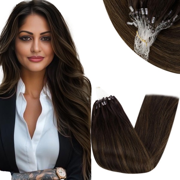 RUNATURE Real Hair Extensions Micro Ring Brown Balayage 55 cm