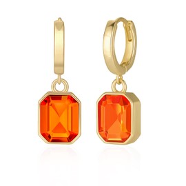 MESOVOR Crystal Gold Hoop Earrings for Women, 14K Gold Plated Drop Earrings | Hypoallergenic Huggie Earrings Jewelry (Orange)