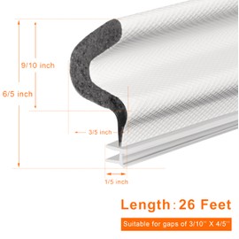 White Kerf Door Weather Stripping,Weatherstrip Door Frame Seal for Large Gap,Soundproofing V-Shape Exterior Door Sealing Weatherstripping,26 Feet Front Door Insulation Weather Strip for Slot Card