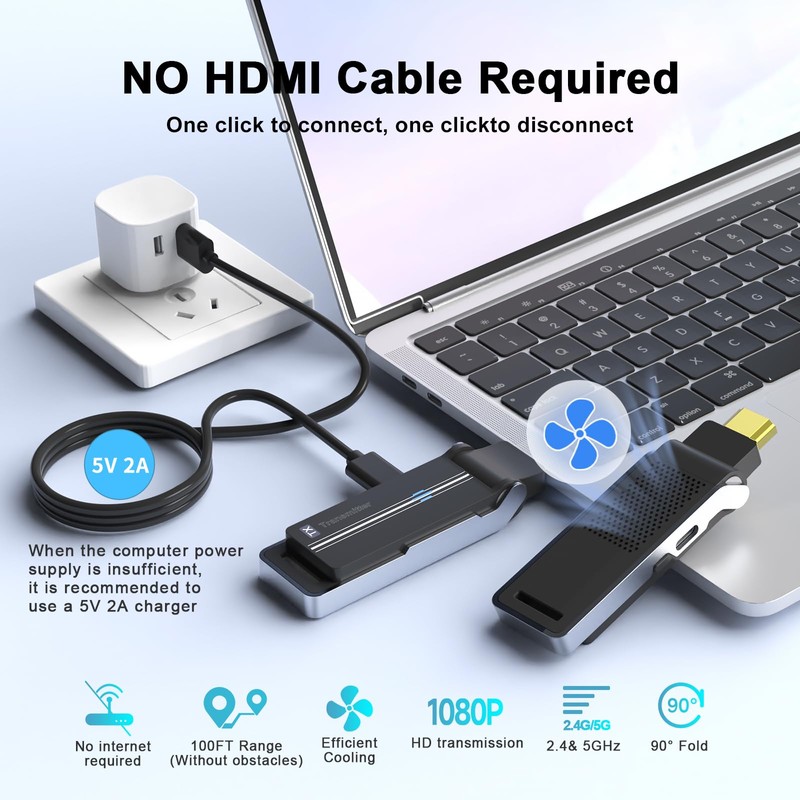 Wireless HDMI Transmitter & Receiver Kit with Heat Dissipation, 90°