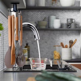 Nmgkokew 2 Pieces Kitchen Utensil Holder, 360° Rotating Kitchen Utensils Hook Rack, No Drilling Hook Rack for Kitchen Utensils with 6 Hooks, Kitchen Tool Holder Rack for Kitchen/Bathroom/Wardrobe