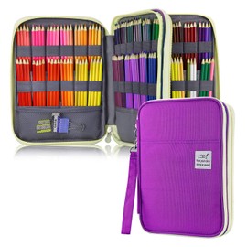 YOUSHARES 192 Slots Colored Pencil Case, Large Capacity Pencil Holder Pen Organizer Bag with Zipper for Prismacolor Watercolor Coloring Pencils, Gel Pens & Markers for Artist (Purple)