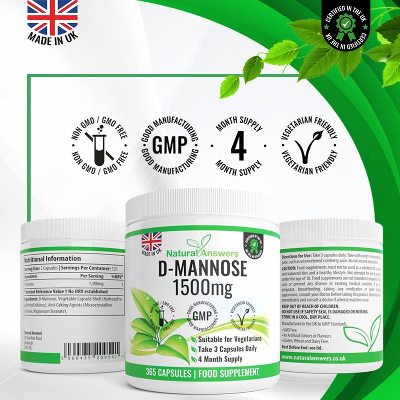 D-Mannose | 365 Capsules | Max Strength 1500mg per Serving
