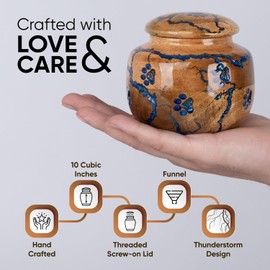 STONLIF Wood Pet Urns for Dog/Cat Ashes - Small 10 Cu/in Resin Decorative Urn for Ashes for Dog, Urns for Cats - Pet Memorial Remembrance Box - Blue, Small (10 Cubic inches)