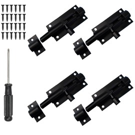 Scettar 4 Pack Bolt Lock, 2 Inch Heavy Duty Black Door Bolt Gate Bolt Lock Barrel Sliding Latch Lock with 24 Screws and 1 Screwdriver for Doors, Windows, Cabinets, Fence Gates