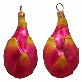 Pitaya Dragon Fruit Polish Blown Glass Christmas Ornament Set of 2 Decorations