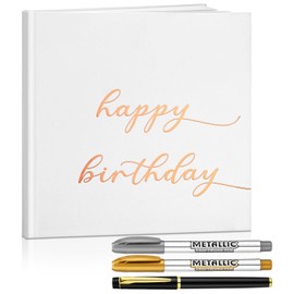 Engrowtic Birthday Scrapbook for 16th 18th 50th 60th, Happy Birthday Guestbook 7.87 x 7.87 Inches Photo Booth Album Signature Book with Gold Silver and Black Gel Pens, 72 Sheets