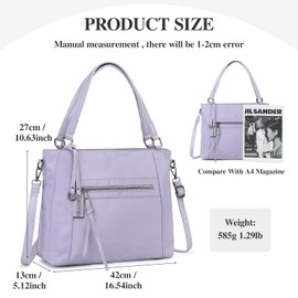 BAIGIO Women's Large Handbag with Many Compartments Nylon Shoulder Bag Women's Laptop Bag for Women with Shoulder Strap Women's Shoulder Bag for Business Travel Work School (Light Purple), light