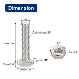 sourcing map M5 x 25 mm T Slot Mortise Bolt and M5 Hexagonal Flange Nut Set of 10 Hammer Head T-Bolts T Shape Bolt Sliding Screw for 20 Series Aluminium Profiles