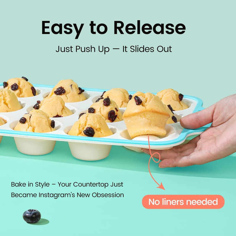 Fimary Silicone Muffin Pans for Baking 2 Pack, 2.6 Inch
