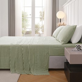 JELLYMONI Striped Sheets Set Full Size, 4 Pieces 100% Cotton Bed Sheets - 16" Deep Pockets Fitted Flat Sheet & Pillowcase Bedding Set, Ultra-Soft, Machine Washable