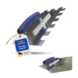 Karl Dahm® Soft Grip Toothed Trowel 20 mm - Professional Smoothing Trowel Made of Stainless Steel - Ergonomic Handle - Fatigue-Free Working - Made in Germany - 11653