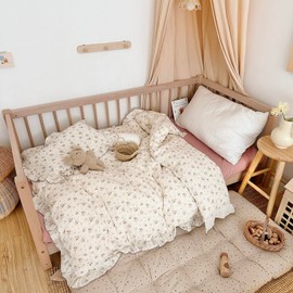 AOJIM Kids Crib Duvet Cover with Colorful Floral Print, 1pc Pure Cotton Baby Muslin Toddler Comforter Cover 47X59'', Ruffled Design Bedding 2-Layer Gauze for Boys Girls, No Quilt or Pillowcases