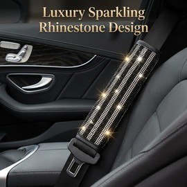 JDDRY Bling Rhinestone Seat Belt Cover, Two-Tone Diamond Sparkle Shoulder Pad, Universal Fit for Cars, SUVs and Trucks (Black-2PC)