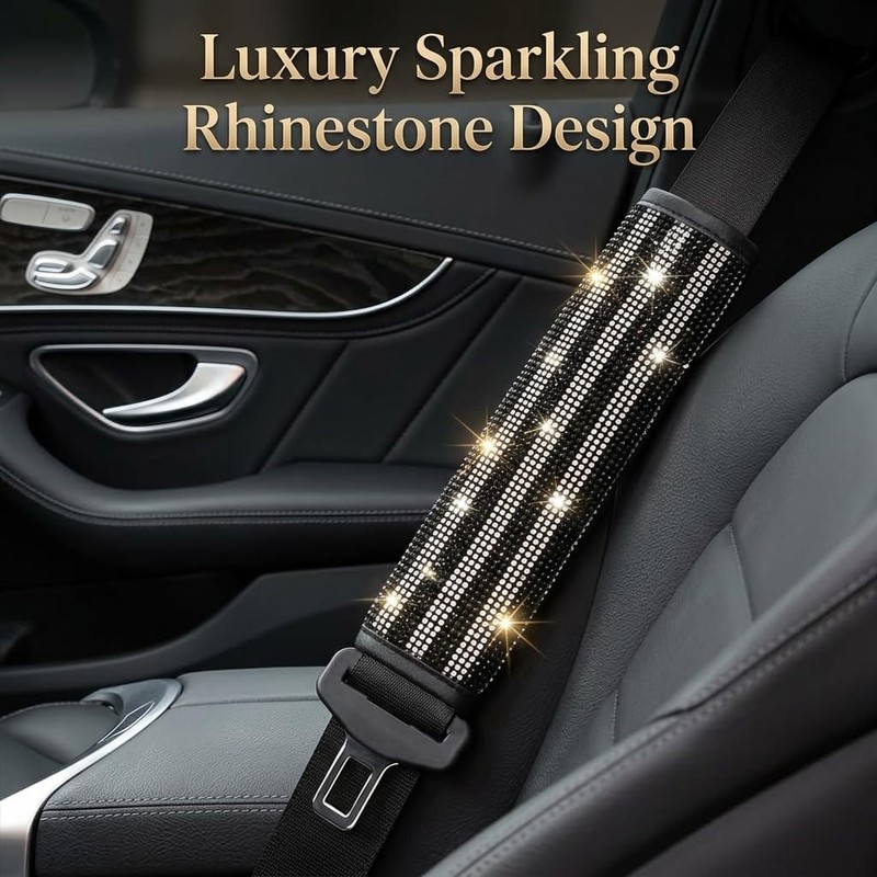 JDDRY Bling Rhinestone Seat Belt Cover, Two-Tone Diamond Sparkle Shoulder