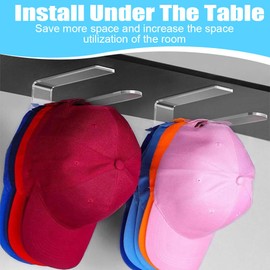 FDKYOEK 2 PCS Acrylic Hat Hooks, Baseball Hat Organizer, Strong Adhesive Hat Rack for Wall, Sticky Hat Holder for Baseball Cap, Clear Hat Hangers for Wall, Door, Closet