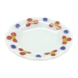 MyTinyWorld 4 x Dolls House Miniature Flower Design 20mm Ceramic Round Plates