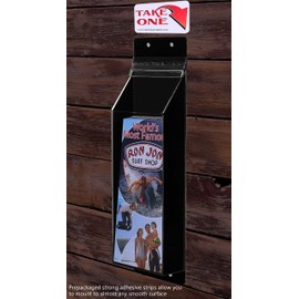 Marketing Holders Outdoor Brochure Holder Holds 4" x 9" Rack Cards Black and Clear Acrylic Wall Mount Pamphlets Box with Lid and Take One Sticker and Adhesive Strips