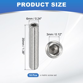 PATIKIL 10 Pcs Hex Socket Grub Screw, M6x35mm Flat Point Grub Bolt 304 Stainless Steel Head Socket Set Screws for Door Handles Light Fixture Repair