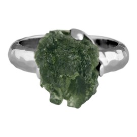Starborn Sterling Silver 4-6 Carat Genuine Moldavite Ring, gemstone, Moldavite