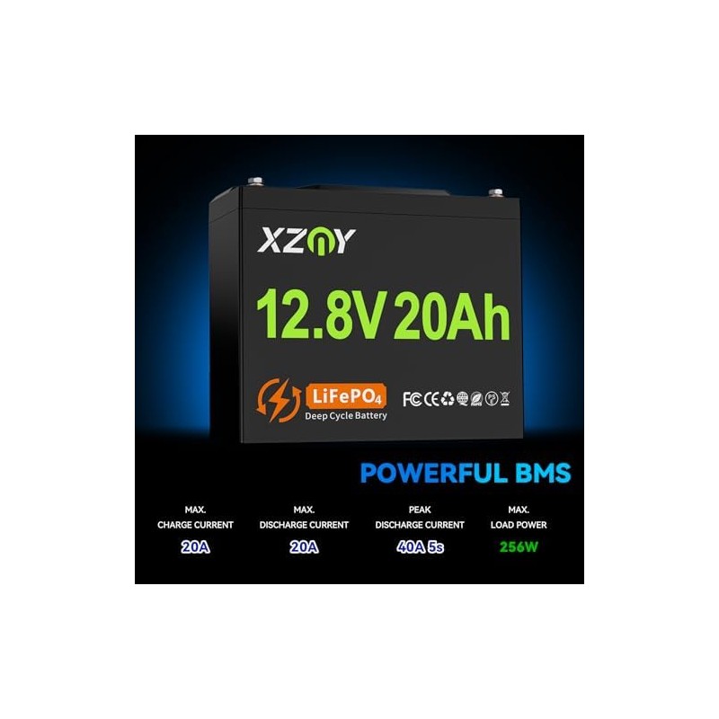 XZNY 12V 20Ah Lithium Battery, 4000+ Cycles 12V LiFePO4 Battery