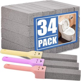 34 Pack Pumice Stone Scouring Sticks with 3 Universal Handles, Grey Pumice Stone for Cleaning Toilets, Bathrooms - Color: 34-PACK