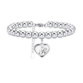 Monily Initial Bracelet for Women Heart Tag Bead Bracelet Letter R Bracelets Birthday Gifts
