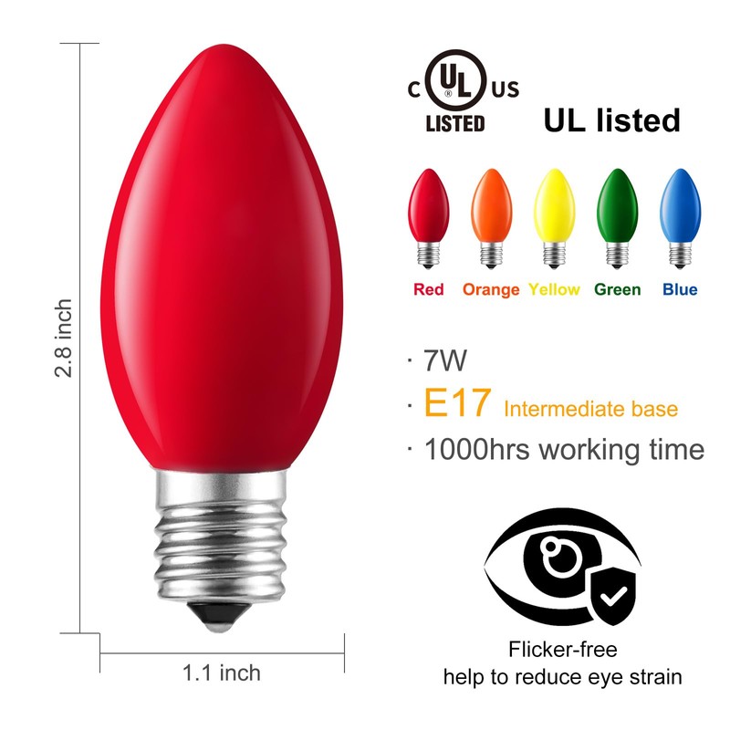 Brightown 25 Pack C9 Christmas Light Bulbs, Green C9 Bulbs
