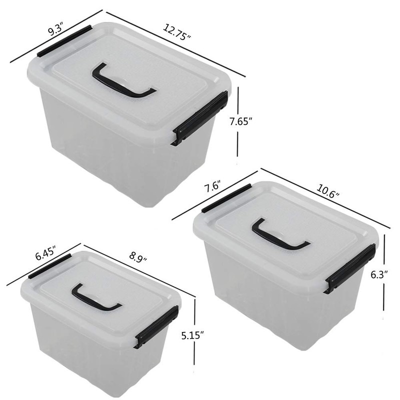 Wekioger Plastic Storage Bins for Multiuses/Clear Latching Box (12Qt, 6Qt,